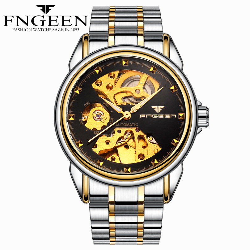 FNGEEN Automatic Mechanical Generation of Business Double-sided Hollow Waterproof watch