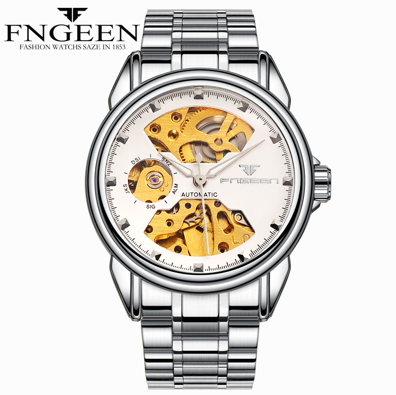 FNGEEN Automatic Mechanical Generation of Business Double-sided Hollow Waterproof watch