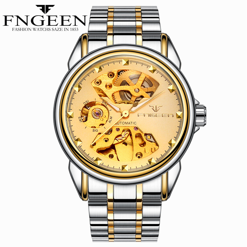 FNGEEN Automatic Mechanical Generation of Business Double-sided Hollow Waterproof watch