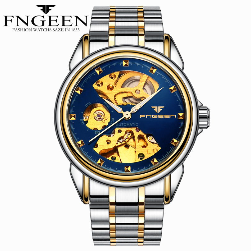FNGEEN Automatic Mechanical Generation of Business Double-sided Hollow Waterproof watch