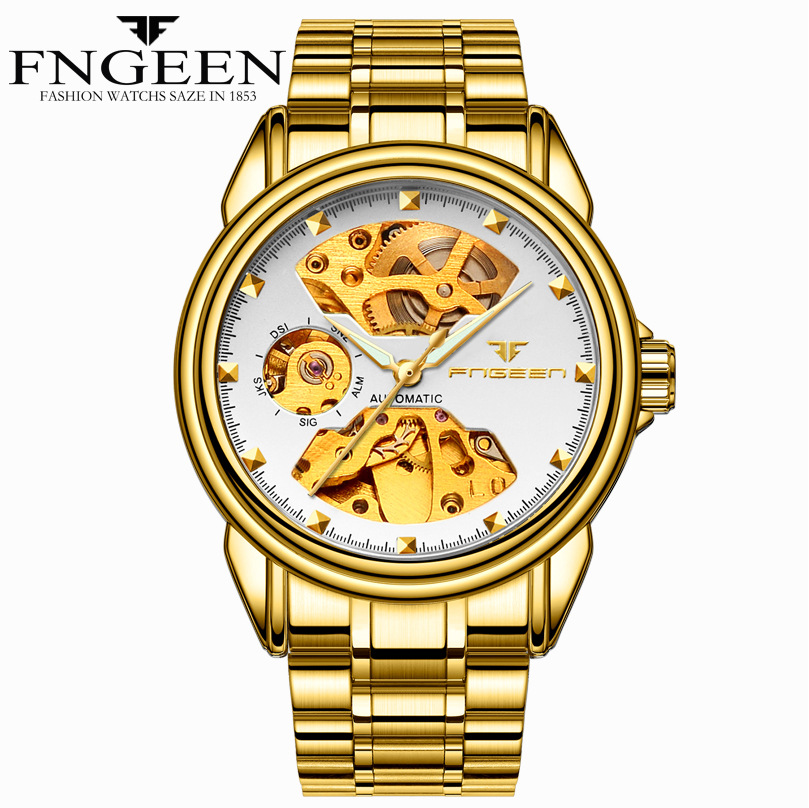 FNGEEN Automatic Mechanical Generation of Business Double-sided Hollow Waterproof watch