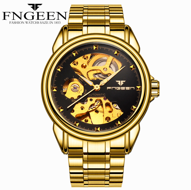 FNGEEN Automatic Mechanical Generation of Business Double-sided Hollow Waterproof watch