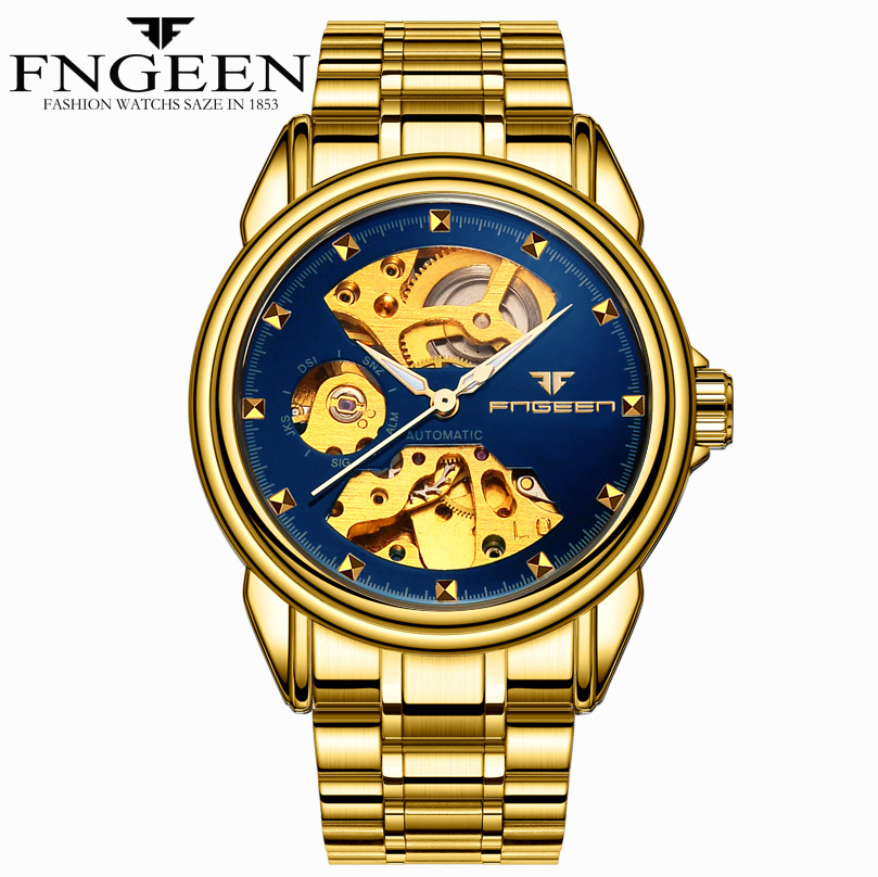 FNGEEN Automatic Mechanical Generation of Business Double-sided Hollow Waterproof watch