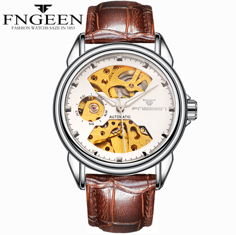 FNGEEN Automatic Mechanical Generation of Business Double-sided Hollow Waterproof watch