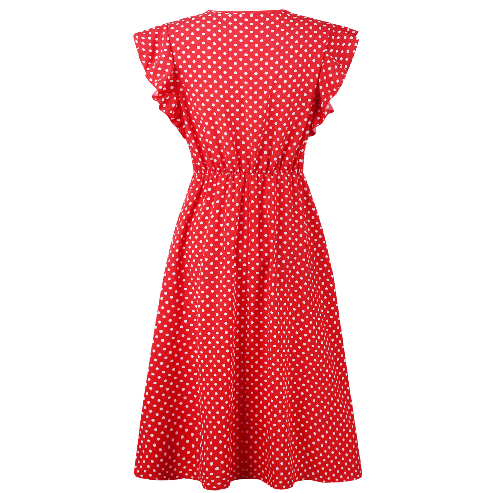 Women's Short-sleeved V-neck Wave point Straps Europe and America Wave Dress Long Skirt