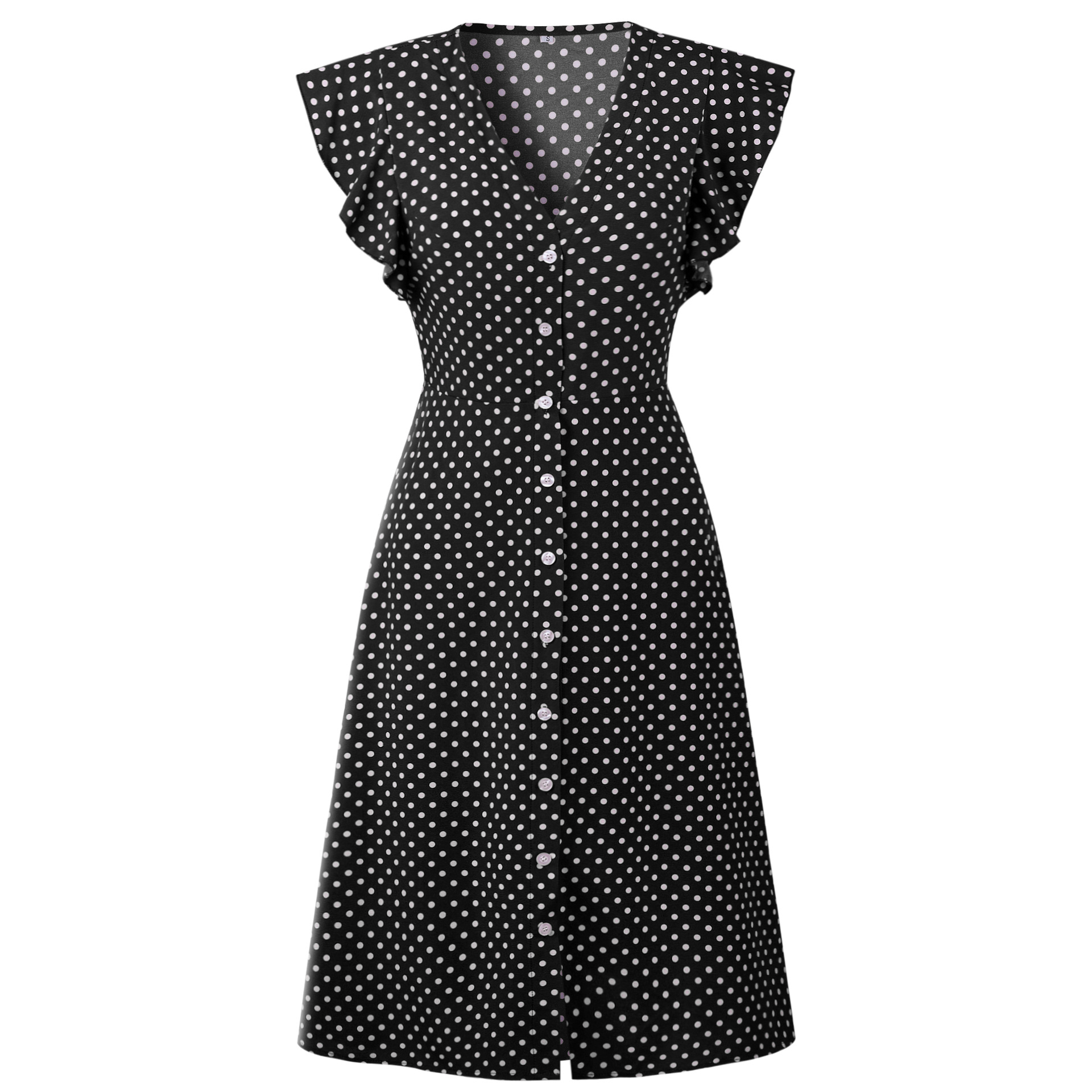 Women's Short-sleeved V-neck Wave point Straps Europe and America Wave Dress Long Skirt