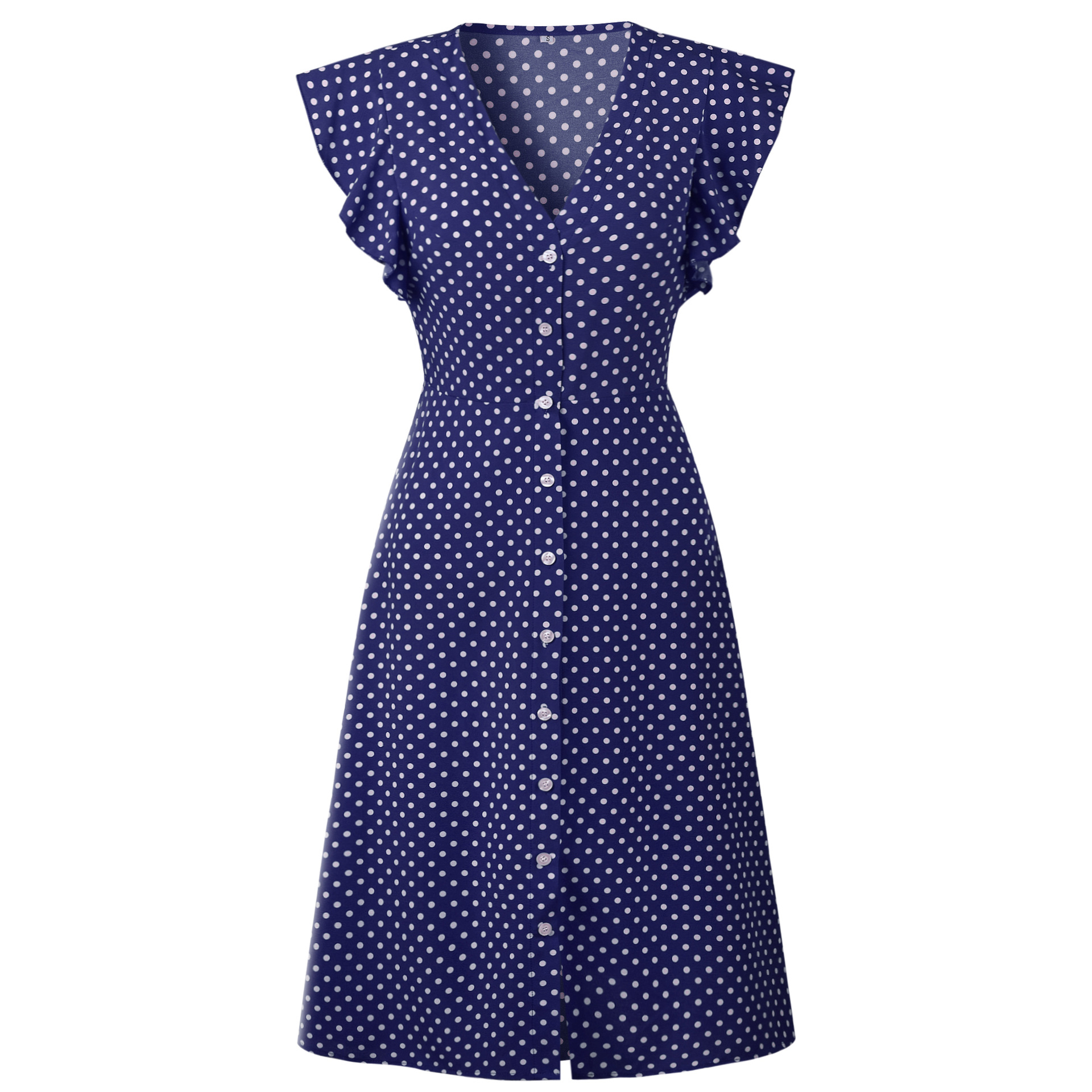 Women's Short-sleeved V-neck Wave point Straps Europe and America Wave Dress Long Skirt