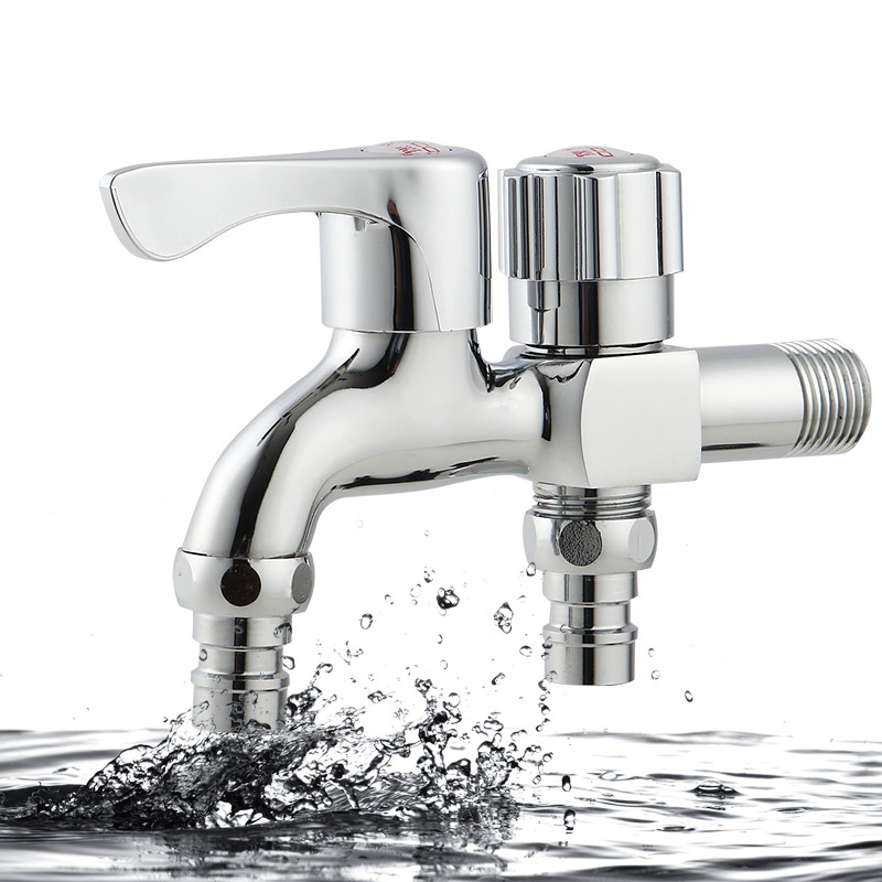Two Way Faucet Water Tap ABS Washing Machine Sink Tap with Double Spout&amp;Handle G1/2 Blossom Handle