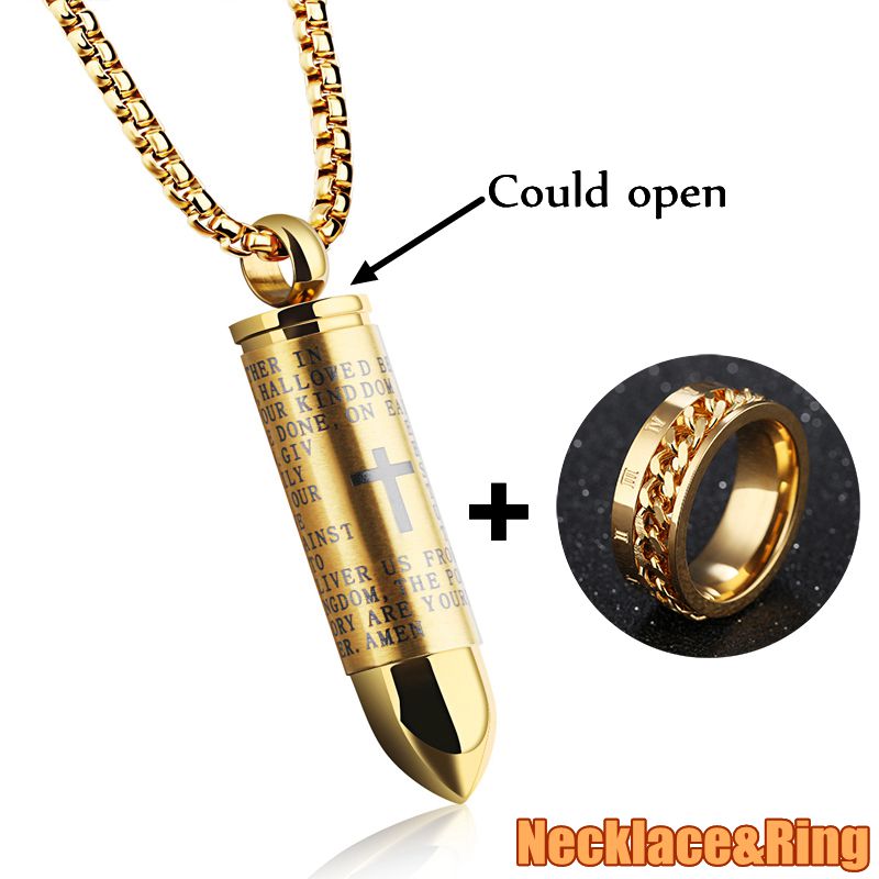 Stainless Steel Men's Pendant Unscrewed Creative Cross Can be Loaded with a Paper Necklace&amp;Ring