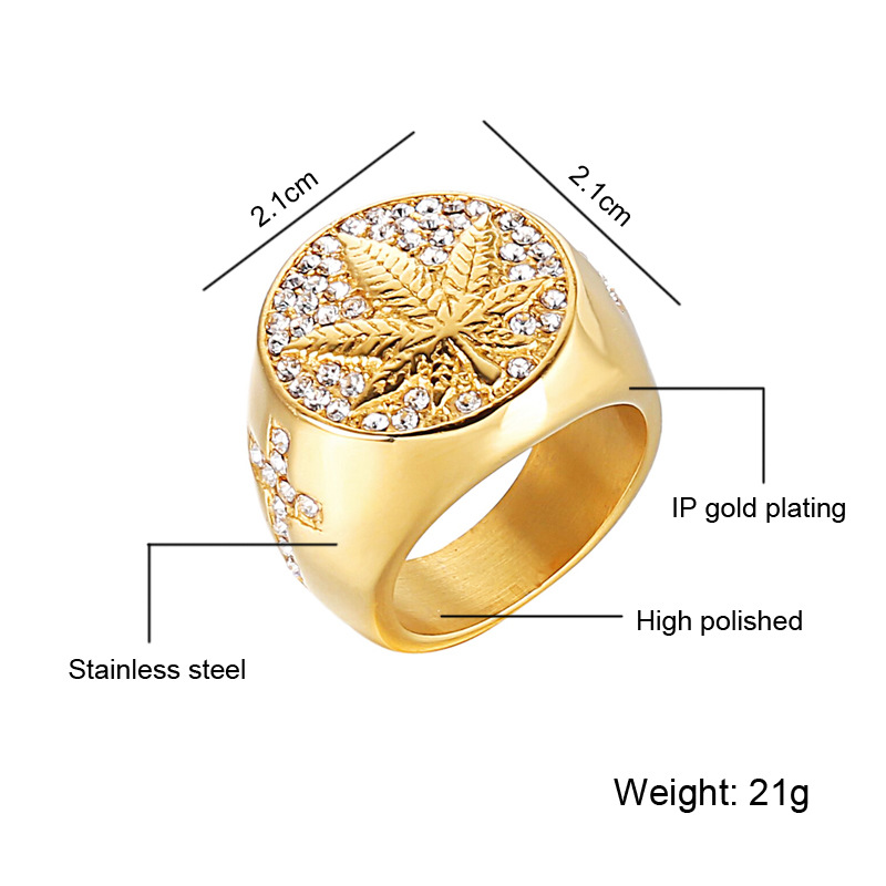 Men&apos;s Leaf Iced Out Stone Hand Chain With Ring Jewellery Cuban Gold Hand Chain And Ring