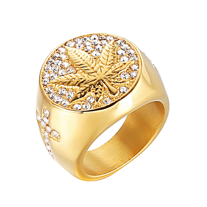 Men&apos;s Leaf Iced Out Stone Hand Chain With Ring Jewellery Cuban Gold Hand Chain And Ring