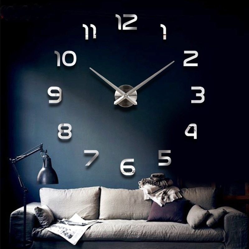Super Size Modern DIY 3D Acrylic Mirror Surface Large Wall Clock Sticker Home Office Decor