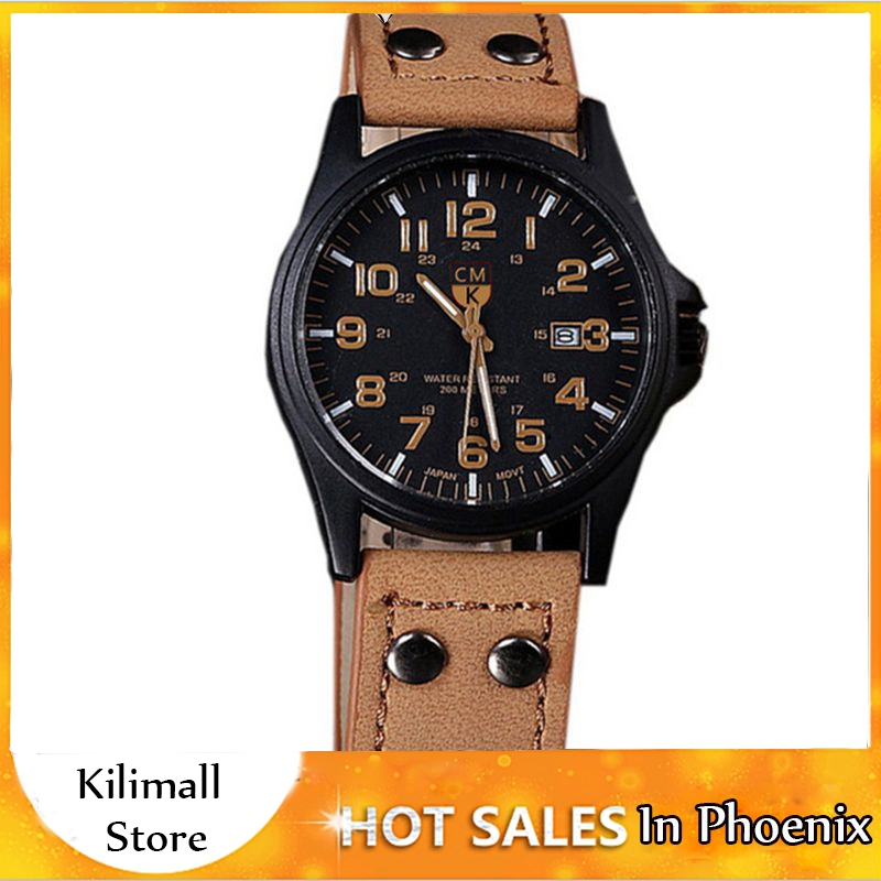 Vintage Classic Men&apos;s Waterproof Date Leather Strap Sport Quartz Army Watch