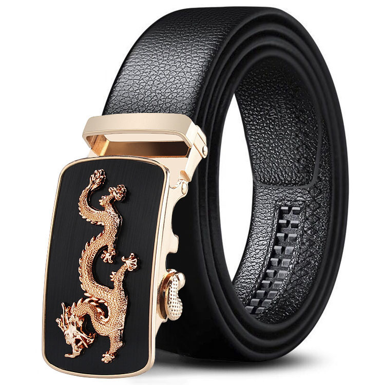 Men's Dragon Pattern Leather Knitted Belt Automatic Buckle Men Belts Automatic Buckle Belt