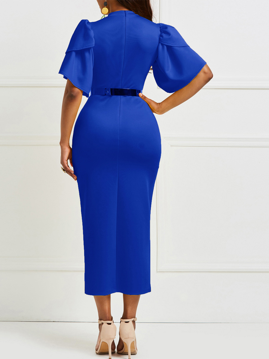 Women Office Dress Ladies Yellow Dress Working Girl Zipper Summer Bodycon Midi Dresses