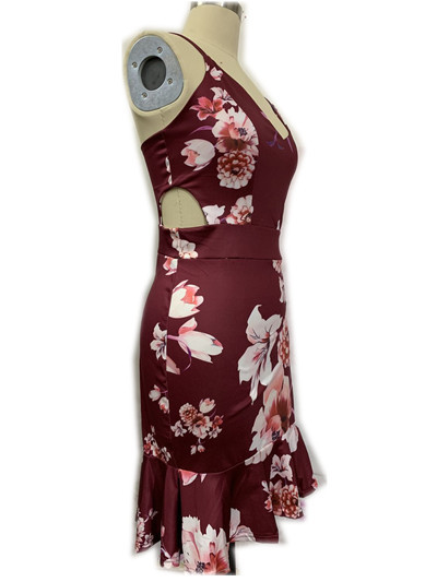 Sexy Women Summer Dresses Sleeveless Floral Printed Bodycon Holiday Party Short Mini Dress