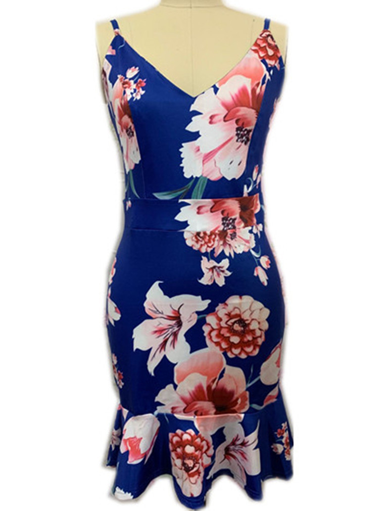Sexy Women Summer Dresses Sleeveless Floral Printed Bodycon Holiday Party Short Mini Dress