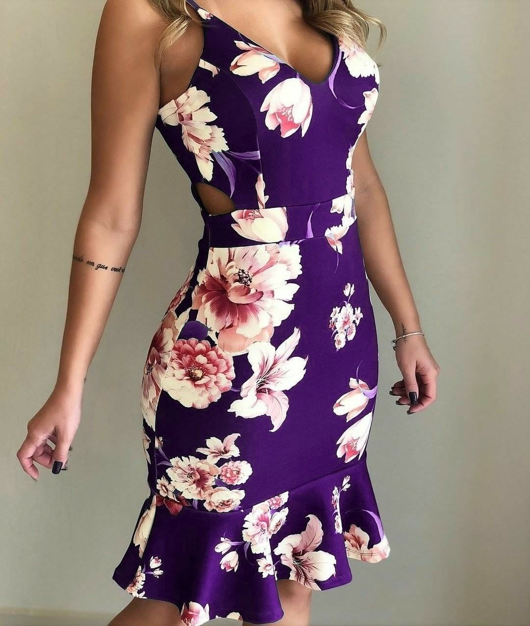 Sexy Women Summer Dresses Sleeveless Floral Printed Bodycon Holiday Party Short Mini Dress