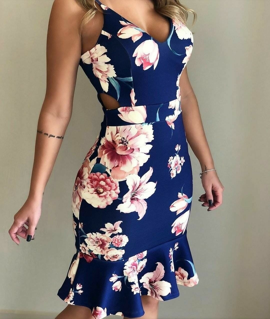 Sexy Women Summer Dresses Sleeveless Floral Printed Bodycon Holiday Party Short Mini Dress