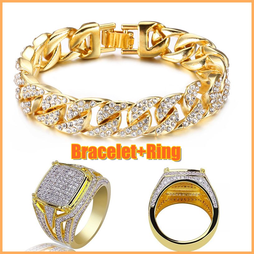 Men&apos;s Diamend Iced Out Stone Hand Chain With Ring Jewellery Cuban Gold Hand Chain And Ring