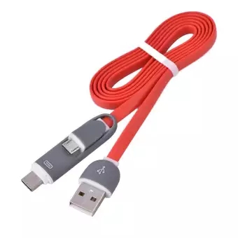 1M / 3FT 2 In 1 Micro USB &amp; Type C TPE Fast Charging &amp; Sync Data Cable Wire for Android Red