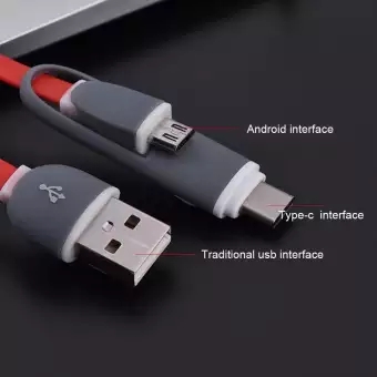 1M / 3FT 2 In 1 Micro USB &amp; Type C TPE Fast Charging &amp; Sync Data Cable Wire for Android Red