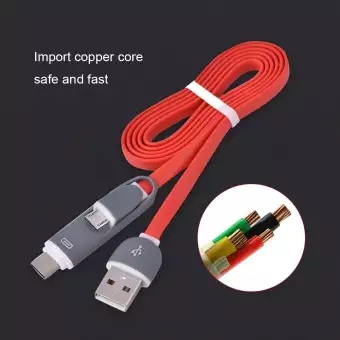 1M / 3FT 2 In 1 Micro USB &amp; Type C TPE Fast Charging &amp; Sync Data Cable Wire for Android Red