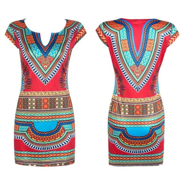 Women Sexy Bohemian Short Sleeve V-Neck Dress Bodycon Casual Dresses