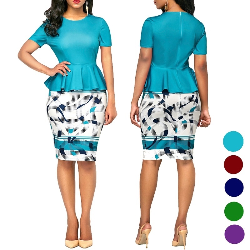 Women's Clothes  Short Sleeve Workwear Bodycon Dress One Piece Midi Pencil Peplum Summer Dresses