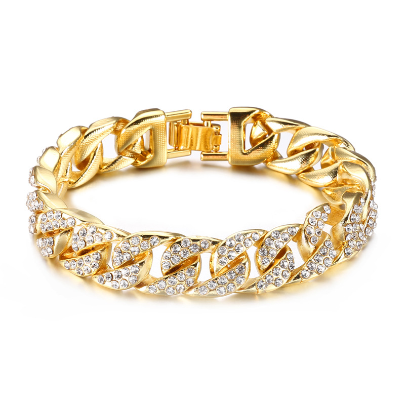 Men&apos;s Fashion Iced Out Stone Hand Chain With Ring Watch Jewellery Cuban Gold Hand Chain And Ring