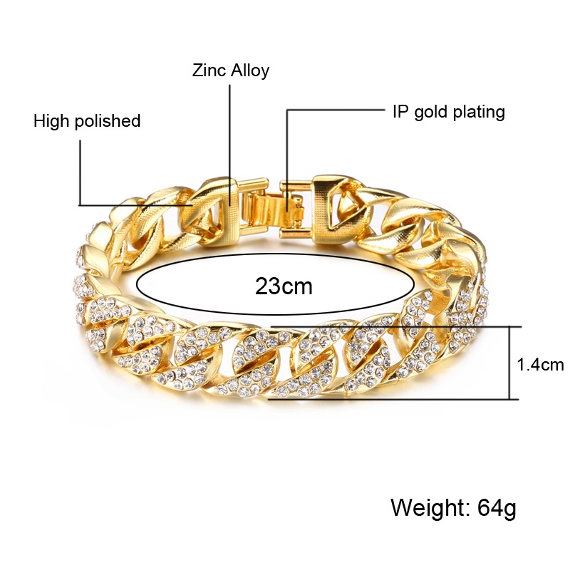 Men&apos;s Fashion Iced Out Stone Hand Chain With Ring Watch Jewellery Cuban Gold Hand Chain And Ring