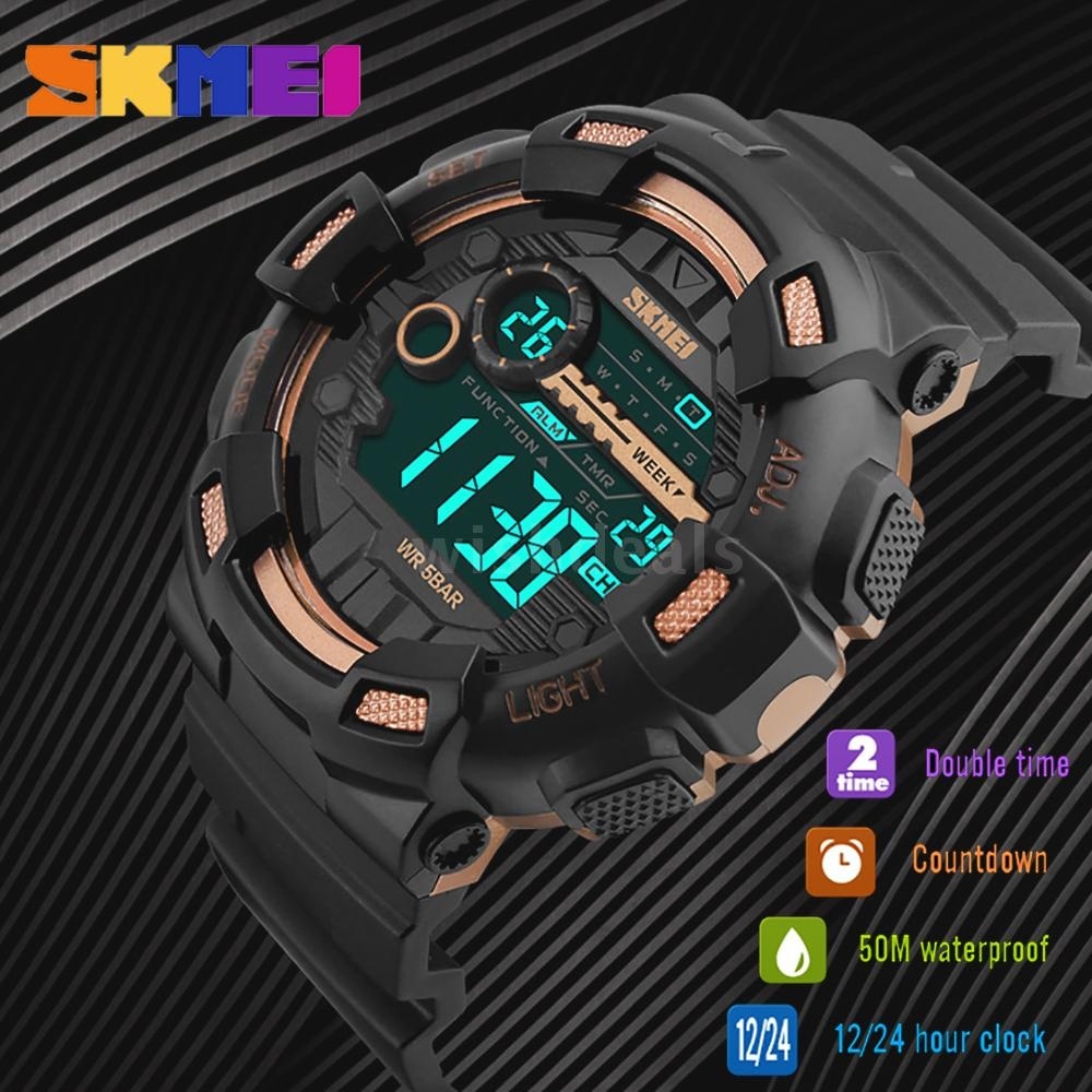 SKMEI Digital Men Outdoor Sports Wristwatch Date 5ATM Waterproof Backlight Multifunctional Watches