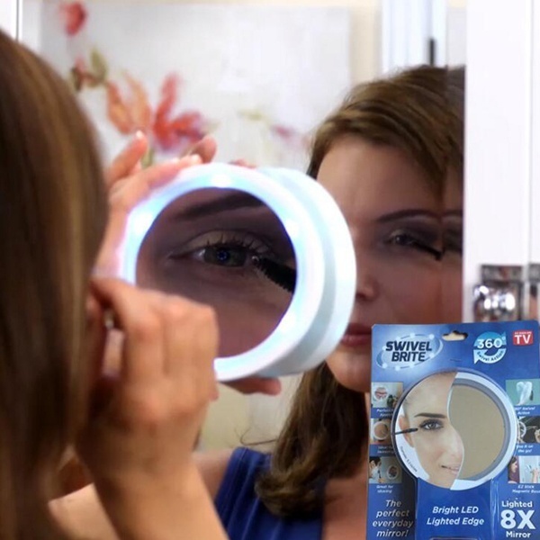 Viris Tote Cosmetic 5x Magnifying Glass Travel Makeup Mirror with LED Lights Swivel Brite Tv