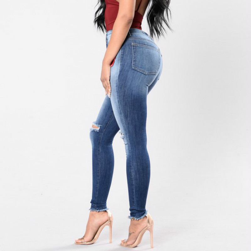 Womens High Waist Elastic Skinny Denim Long Pencil Pants Woman Jeans Feminina Lady Fat Slim Trousers