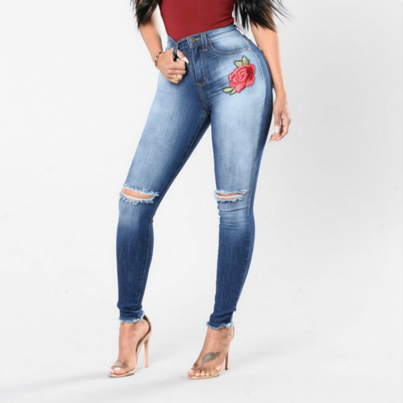 Womens High Waist Elastic Skinny Denim Long Pencil Pants Woman Jeans Feminina Lady Fat Slim Trousers