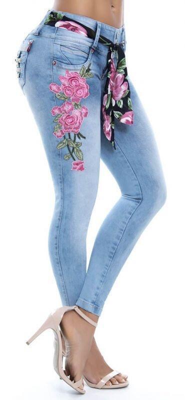 Women's Sexy Floral Print Skinny Jeans Casual Elastic Denim Long Pants Trousers Bottoms Dress Pants