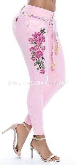 Women's Sexy Floral Print Skinny Jeans Casual Elastic Denim Long Pants Trousers Bottoms Dress Pants