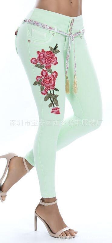 Women's Sexy Floral Print Skinny Jeans Casual Elastic Denim Long Pants Trousers Bottoms Dress Pants