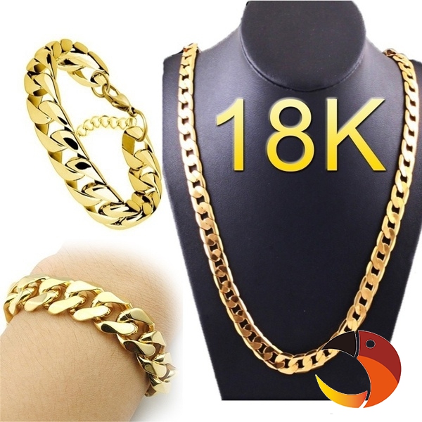 Hiphop Men's Fashion Luxury Exaggerated Men Women 18K Gold Necklace Exquisite Gold Bracelets