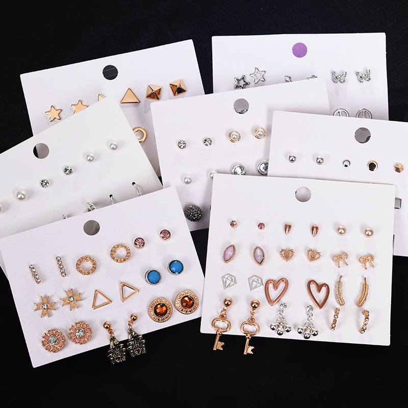 12 Pairs/Set Earrings Jewelry Women Fashion Accessories Rhinestone &amp; Pearl Earring Jewellery