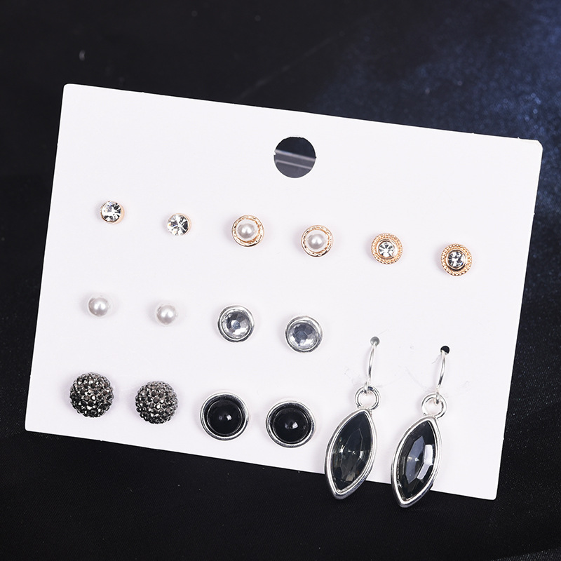 12 Pairs/Set Earrings Jewelry Women Fashion Accessories Rhinestone &amp; Pearl Earring Jewellery