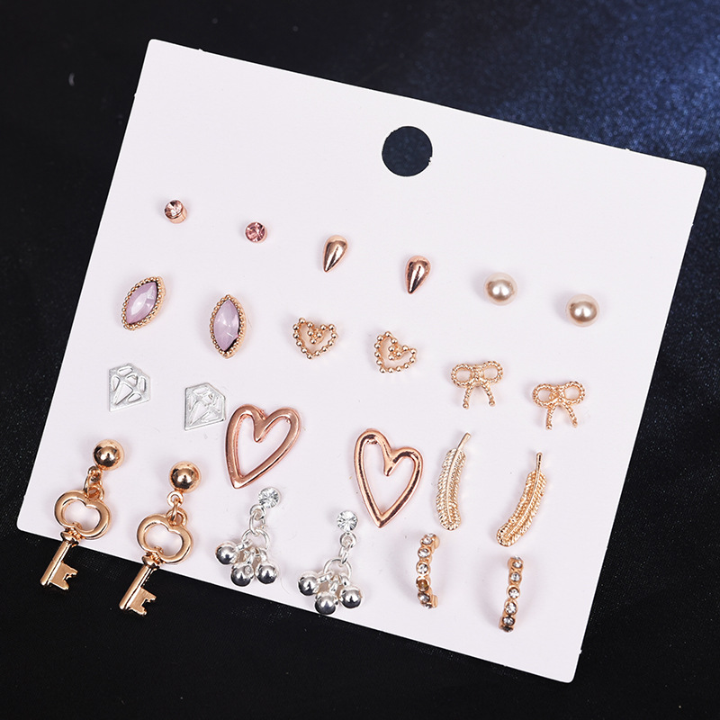 12 Pairs/Set Earrings Jewelry Women Fashion Accessories Rhinestone &amp; Pearl Earring Jewellery