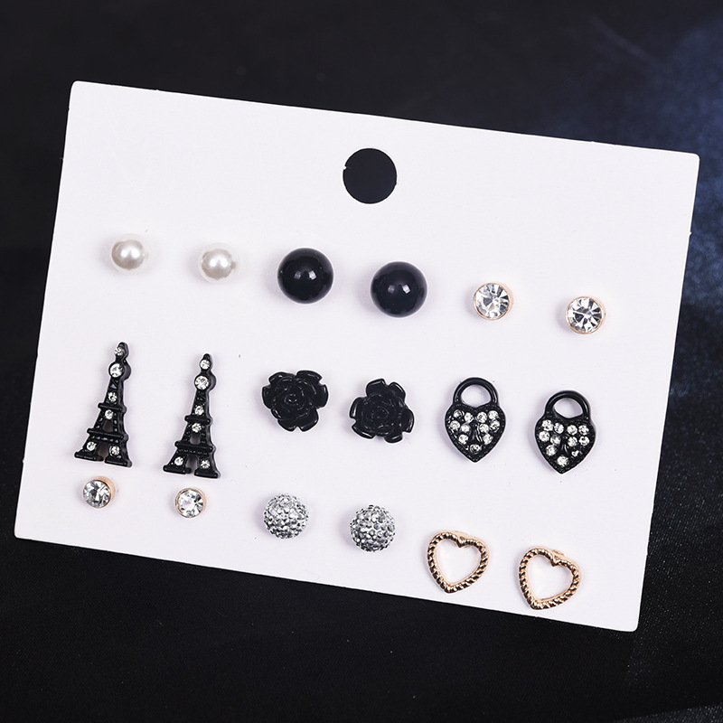 12 Pairs/Set Earrings Jewelry Women Fashion Accessories Rhinestone &amp; Pearl Earring Jewellery