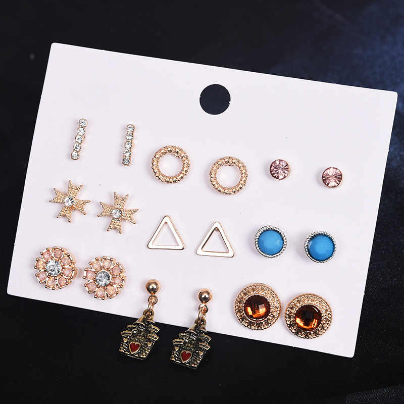 12 Pairs/Set Earrings Jewelry Women Fashion Accessories Rhinestone &amp; Pearl Earring Jewellery