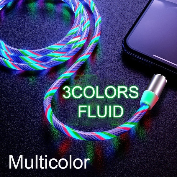 Rainbow Fluid Led Magnetic Charger Flowing 2.4A Fast Charging Micro Type C For iPhone Samsung Huawei