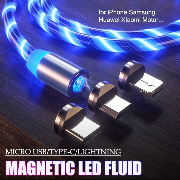 Rainbow Fluid Led Magnetic Charger Flowing 2.4A Fast Charging Micro Type C For iPhone Samsung Huawei