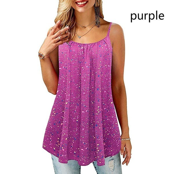 Summer Plus Size Tank Top for Women Spaghetti Strap Flower Print Sleeveless Casual Top