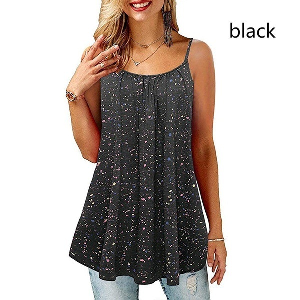 Summer Plus Size Tank Top for Women Spaghetti Strap Flower Print Sleeveless Casual Top