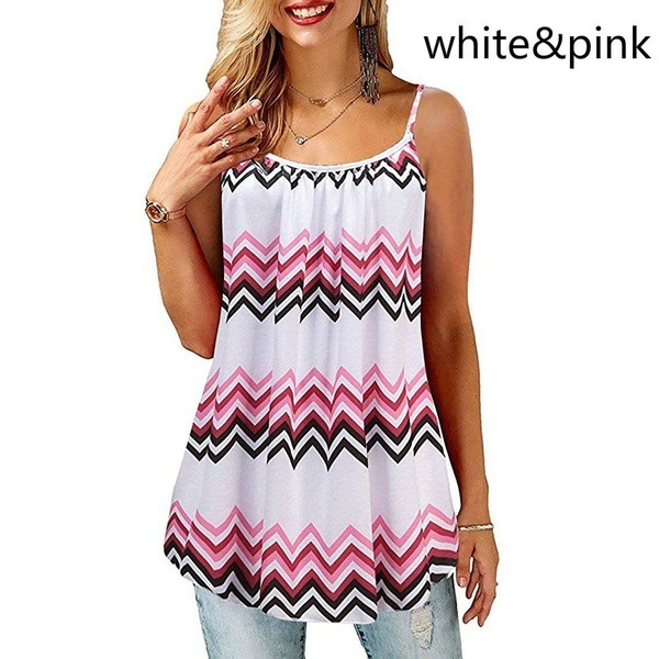 Summer Plus Size Tank Top for Women Spaghetti Strap Flower Print Sleeveless Casual Top