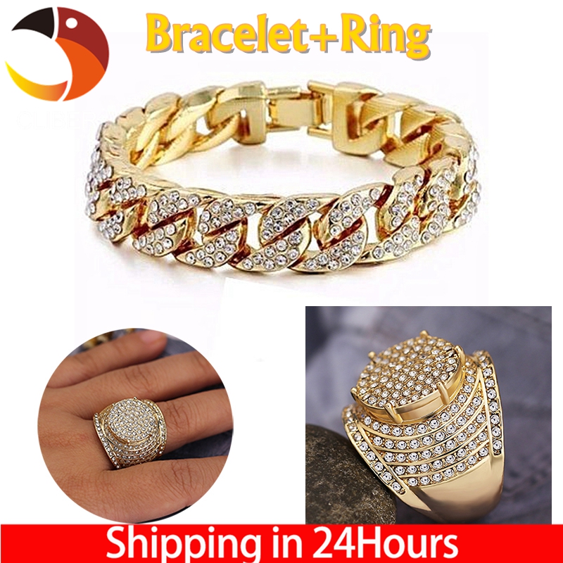 Hip Hop Men luxury Bracelet+Ring Jewelry Classice Christian Jesus Cross Rings Fashion Accessories